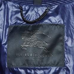 مملوكة مسبقًا Burberry Navy Blue Synthetic Detachable Fox Fur Collar Quilted Jacket S