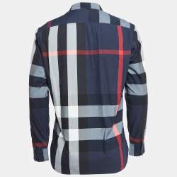 Burberry Navy Blue Plaid Button Down Shirt L