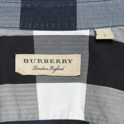 Burberry Navy Blue Plaid Button Down Shirt L
