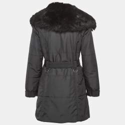 Pre Owned Burberry London Black Synthetic Fur Collar Trench Coat S