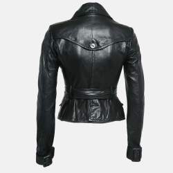 Burberry Black Leather Belted Button Front Jacket S