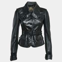 Burberry Black Leather Belted Button Front Jacket S