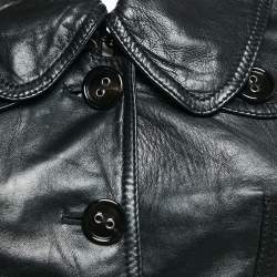 Burberry Black Leather Belted Button Front Jacket S