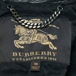 Burberry Black Leather Belted Button Front Jacket S