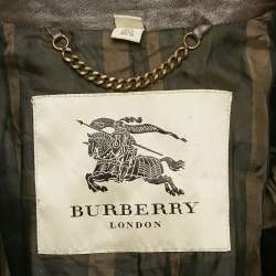 Burberry Brown Leather Double Breasted Trench Coat S