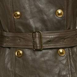 Burberry Brown Leather Double Breasted Trench Coat S