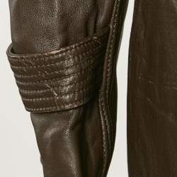 Burberry Brown Leather Double Breasted Trench Coat S
