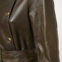 Burberry Brown Leather Double Breasted Trench Coat S