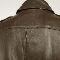Burberry Brown Leather Double Breasted Trench Coat S