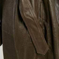 Burberry Brown Leather Double Breasted Trench Coat S