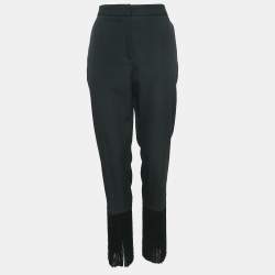 Burberry Black Virgin Wool Fringed Slim Leg Pants M