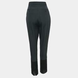 Burberry Black Virgin Wool Fringed Slim Leg Pants M