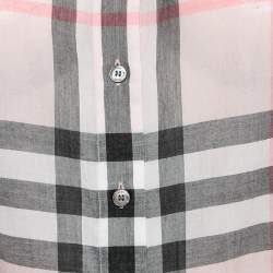 مملوكة مسبقًا Burberry Pink Plaid Cotton Puff Sleeves Ruffled Button Front Top S