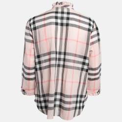 مملوكة مسبقًا Burberry Pink Plaid Cotton Puff Sleeves Ruffled Button Front Top S