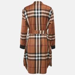 Pre Owned Burberry Brown Plaid Wool Belted Shirt Dress M