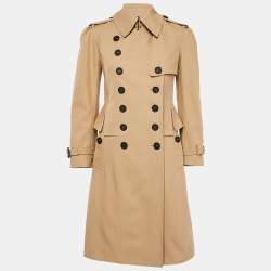 Pre Owned Burberry Brown Gabardine Double Breasted Coat S