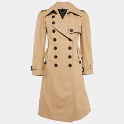 Pre Owned Burberry Brown Gabardine Double Breasted Coat S