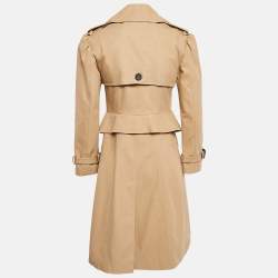 Pre Owned Burberry Brown Gabardine Double Breasted Coat S
