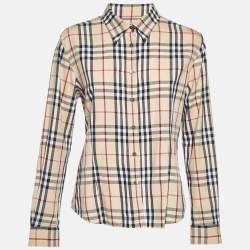 Pre Owned Burberry Beige Plaid Cotton Button Front Shirt XL