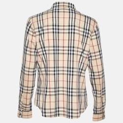 Pre Owned Burberry Beige Plaid Cotton Button Front Shirt XL