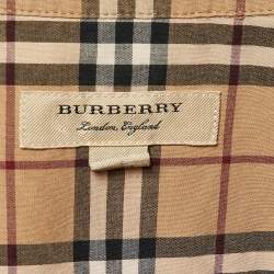 Pre Owned Burberry Beige Plaid Cotton Contrast Trimmed Mini Shirt Dress M