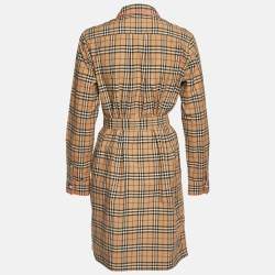 Pre Owned Burberry Beige Plaid Cotton Contrast Trimmed Mini Shirt Dress M