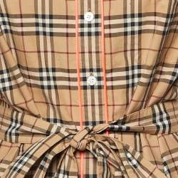 Pre Owned Burberry Beige Plaid Cotton Contrast Trimmed Mini Shirt Dress M