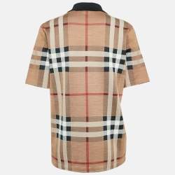 مملوكة مسبقًا Burberry Beige Plaid Jersey Short Sleeve Polo T-Shirt XS