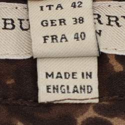 Burberry Brown Animal Print Silk Ruffle Detail Button Front Top M