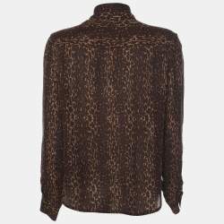 Burberry Brown Animal Print Silk Ruffle Detail Button Front Top M