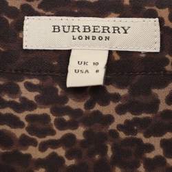 Burberry Brown Animal Print Silk Ruffle Detail Button Front Top M