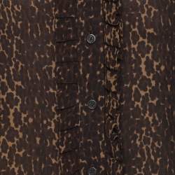 Burberry Brown Animal Print Silk Ruffle Detail Button Front Top M