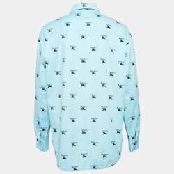 Pre Owned Burberry Blue Logo Print Cotton Oversized Shirt S