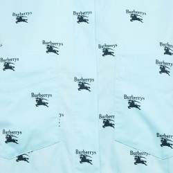 Pre Owned Burberry Blue Logo Print Cotton Oversized Shirt S