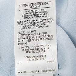 Pre Owned Burberry Light Blue Logo Print Silk Tie-Up Cuff Shirt S