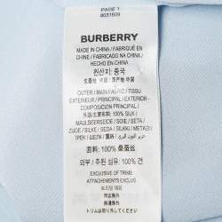Pre Owned Burberry Light Blue Logo Print Silk Tie-Up Cuff Shirt S