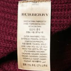 Pre Owned Burberry Burgundy Rib Knit Shawl Collar Cardigan XL