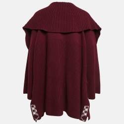Pre Owned Burberry Burgundy Rib Knit Shawl Collar Cardigan XL