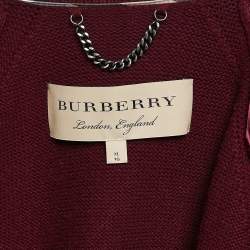 Pre Owned Burberry Burgundy Rib Knit Shawl Collar Cardigan XL