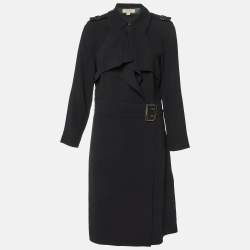 Burberry Black Crepe Buckle Detail Midi Dress L