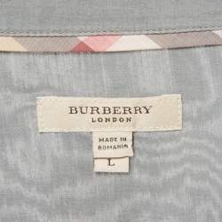 Pre Owned Burberry Grey Cotton Blend Pleated Shirt L