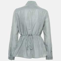 Pre Owned Burberry Grey Cotton Blend Pleated Shirt L