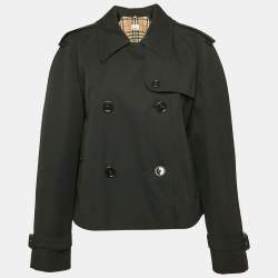 Pre Owned Burberry Black Gabardine Double Breasted Crop Trench Coat M