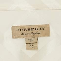 Pre Owned Burberry Cream Checks Pattern Satin Silk Long Sleeve Shirt L
