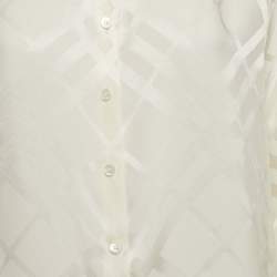 Pre Owned Burberry Cream Checks Pattern Satin Silk Long Sleeve Shirt L