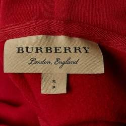 Pre Owned Burberry Red Krayford Embroidered Cotton Knit Hoodie S