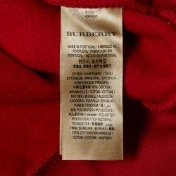 Pre Owned Burberry Red Krayford Embroidered Cotton Knit Hoodie S