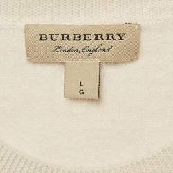 Pre Owned Burberry Grey Floral Intarsia Merino Wool Crew Neck Sweater L