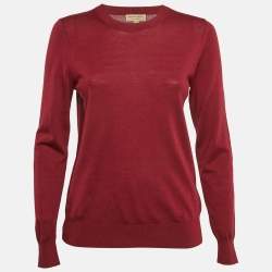 Burberry Red Merino Wool Elbow Patch Detail Sweater S