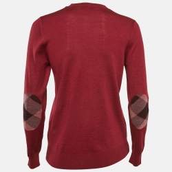 Burberry Red Merino Wool Elbow Patch Detail Sweater S